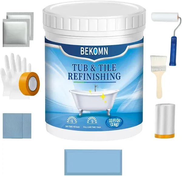 Tile Paint White,Tub and Tile Paint Kit,Ceramic Tile Paint,Bathroom Floor Tile Paint,Bathtub Sink Paint,Showr Tile Paint,Countertop Refinishing Tools,Odorless Water Based Paint,Blue