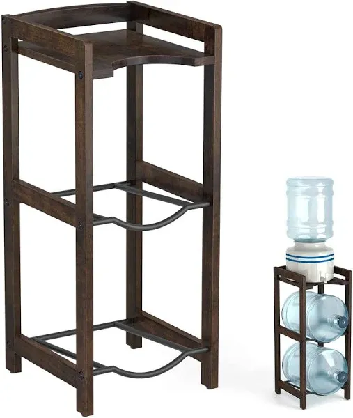 5 Gallon Water Jug Holder with Top Shelves, Natural Solid Wood Water Dispenser Stand 31"H, 3-Tiers 5 Gallon Water Jug Stand, Water Cooler Jug Rack, 5 Gallon Water Bottle Holder with 2 Slot & Top Shelf