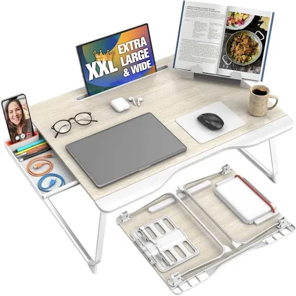 Cooper Mega Table Plus [Premium XXL Extra Large] Laptop Lap Desk & Book Stand | Multifunctional Foldable Lap Desk, Laptop Desk for Bed, Portable Desk, Laptop Pad, Lapdesk Laptop Lap Tray (White Oak)