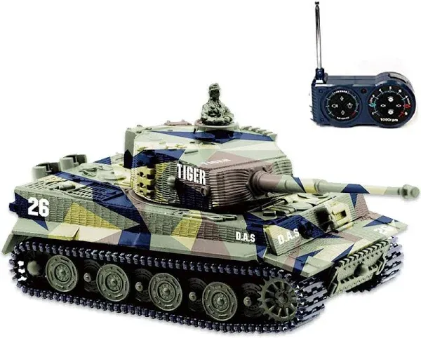 Remote Control Tank RC Tank - German Tiger I Panzer, Battery, Light, Sound, Rotating Turret and Recoil Action When Cannon Artillery Shoots, Mini 1:72 Scale, Assorted Color