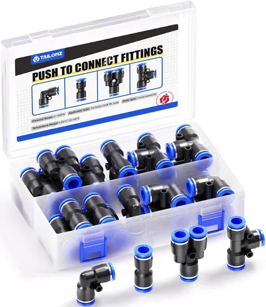 TAILONZ PNEUMATIC 1/2 Inch od Push to Connect Fittings Pneumatic Fittings kit...