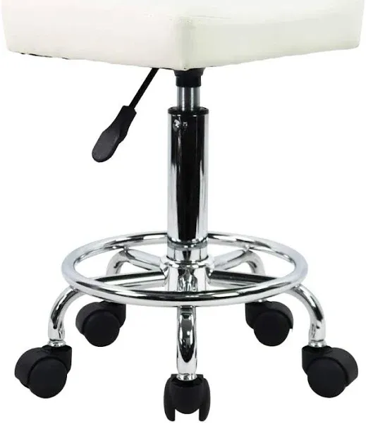 KKTONER Square Rolling Stool PU Leather Height Adjustable Swivel Massage SPA Salon Stools Task Chair with Footrest