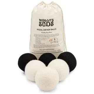 Molly's Suds Wool Dryer Balls | Natural Fabric Softener, Hypoallergenic, Reusable, Unscented, Reduce Drying Time | Large, Mixed Set of 6