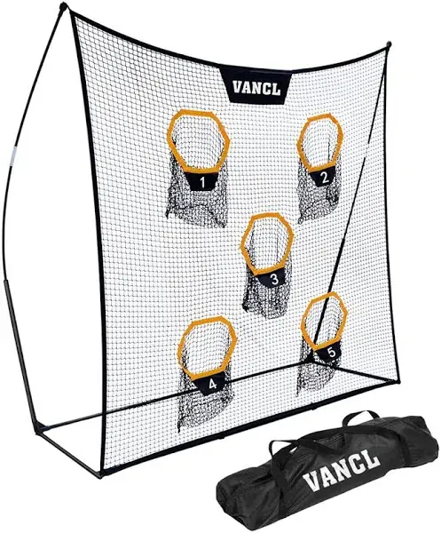 Football Training Net Portable 7X7ft Knotless 5 Target Pockets &amp;Carry Bag