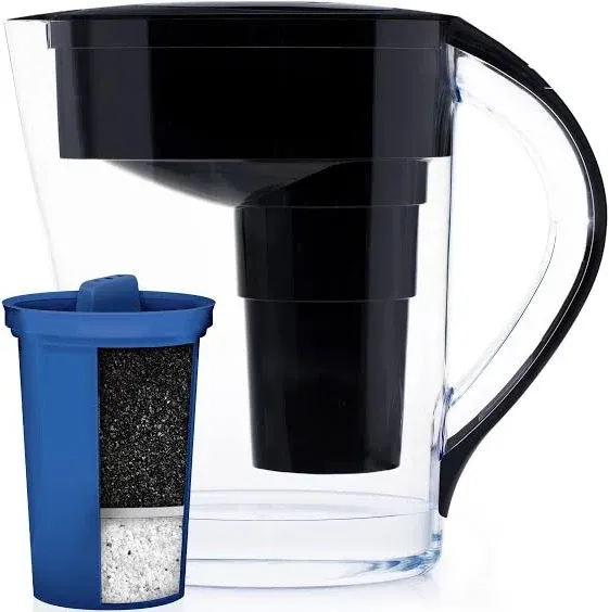 Santevia MINA Alkaline Water Filter Pitcher & Single Replacment Filter | Chlorine and Lead Filter | Water Purifier Pitcher | Home Water Filtration Pitcher | 9-Cup at Home Water Filter | Made in Canada