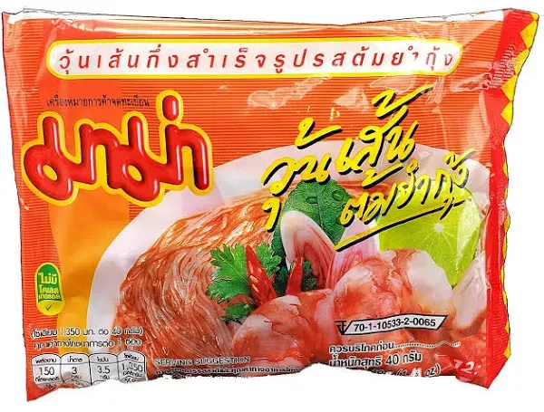 Mama Bean Vermicelli Tom Yum Koong Shrimp Flavor Oriental Style Instant Ramen 10 Pack