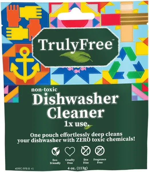 Truly Free Auto Dishwasher Cleaner, 1 Pack - Natural Concentrated Formula - Dish Soap, Dishwasher Detergent Cleaning Supplies, Hard Water Stain Remover, Sparkling Clean Dishes, No Harmful Ingredients