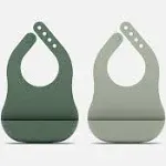 Lalo The Bib - Waterproof, Non-Toxic Silicone Baby Bib with Adjustable Neck Band & Silicone Food Pouch Catcher, Set of 2 - Sage