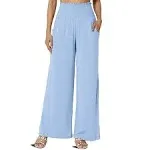 Themogan Women's S~3X High Rise Smocked Elastic Waist Pull On Wide Leg Lounge Pants, Size: 3XL, Blue