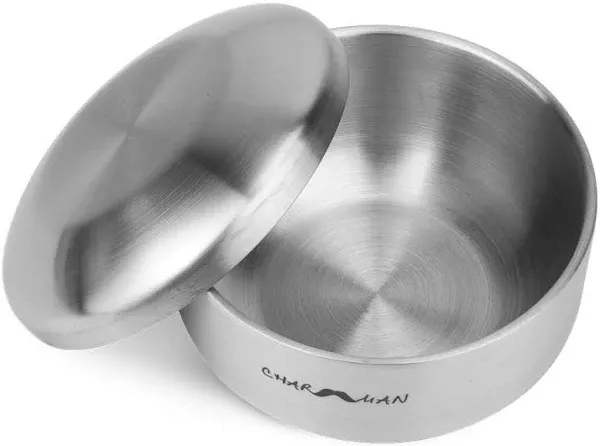 Stainless Steel Shaving Soap & Cream Bowl with Lid | Three-walls Heat Preservation | Heavy Weight Steel （270g/ 0.59ib