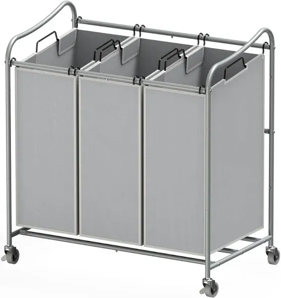 Simple Houseware Heavy Duty 3-Bag Laundry Sorter Rolling Cart, Bronze