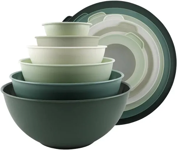 COOK WITH COLOR Mixing Bowls with Lids - 12 Piece Plastic Nesting Bowls Set includes 6 Prep Bowls and 6 Lids, Microwave Safe Mixing Bowl Set (Sage)