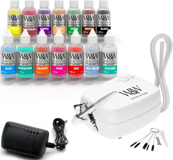 Watson & Webb Airbrush Cake Decorating Kit. Airbrush Kit & 13 Bottle Color Set