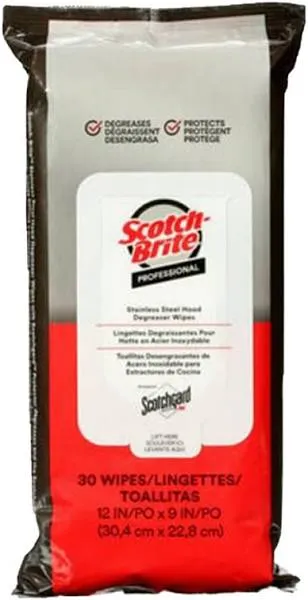 3M 36397 Scotch-Brite™ 9" x 12" Stainless Steel Hood Degreaser Wipes with Scotchgard™ Protector - 30/Pack