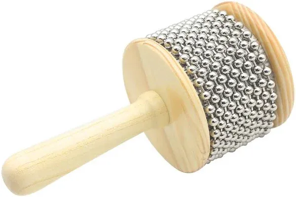 Wooden Cabasa Hand Shaker Percussion Instrument with Metal Beads for Classroom Band 3.4" Size