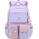 HIPOTUO Girls Unicorn Backpacks Purple Cute School Medium, 