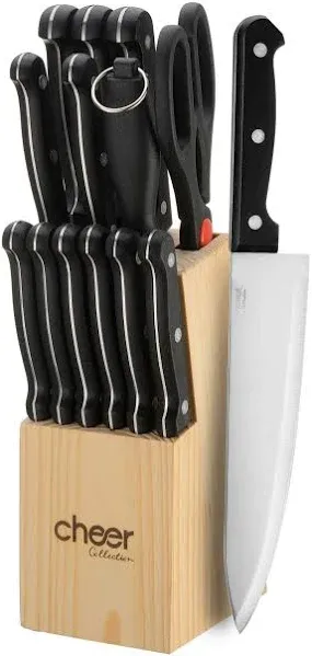 Cheer Collection 13-Piece Kitchen Knife Set with Wooden Block