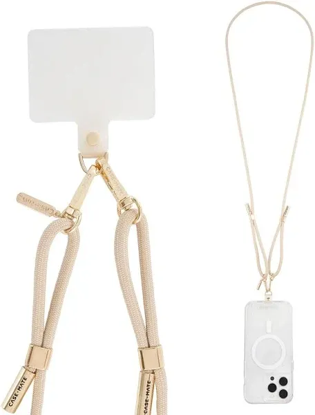 Case-Mate Crossbody Phone Lanyard/Chain [Works with All Phones] Hands-Free Cell Phone Strap - Phone Charm - Neck Chain Holder for iPhone 16 Pro Max/15 Pro Max/14 Pro Max/13/12/S24 Ultra - Beige Rope