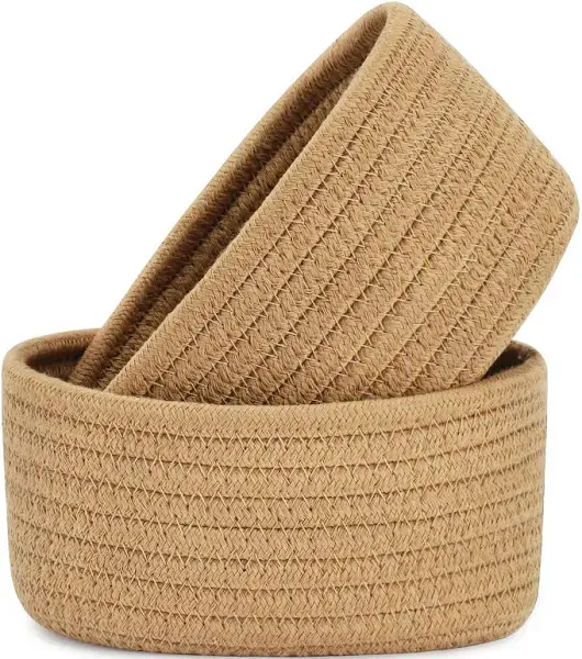 【2 Pack】Small Woven Baskets, Tiny Oval Shallow Storage Baskets, Mini Cotton R...