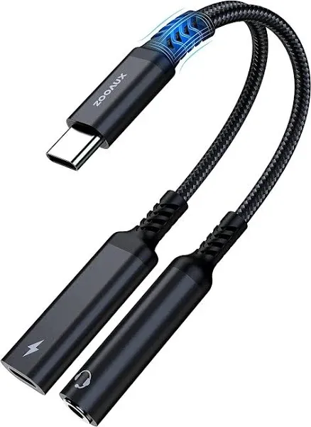 ZOOAUX USB C to 3.5mm,2 in 1 USB C to Aux Audio Jack with 60W Fast Charg(Black)