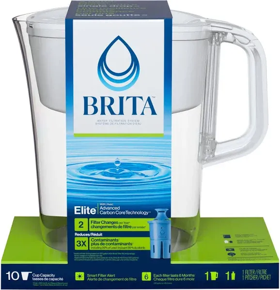 Brita Large 10 Cup Water Filter Pitcher with 1 Elite Filter