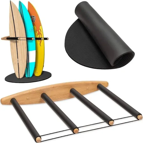 Hang 11' Vertical Surfboard Rack - Sustainable Wooden Surf Board Rack with Rubber Mat, Surf Rack Vertical, Surfboard Rack for Wall, Surf Racks for Wall, Surf Board Racks for Wall (4 arms / 3-4 boards)