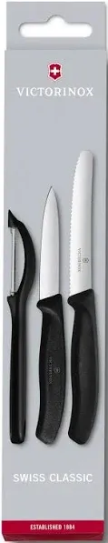 Victorinox Swiss Classic Set with Peeler, 3 Pieces Paring Knife, Set of 3, Black, 6.7113.31