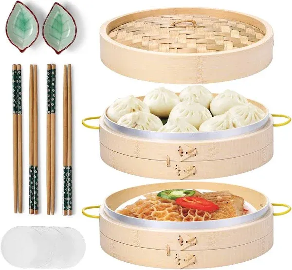 Macario 10 inch Bamboo Steamer Basket Set