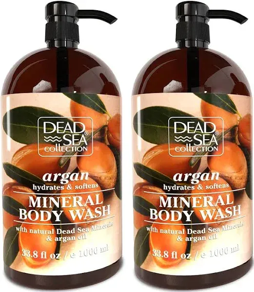 Dead Sea Collection Argan Body Wash for Women and Men - with Pure Dead Sea Minerals and Argan Oil - Cleanses and Moisturizes Skin - Pack of 2 (67.6 fl. oz)