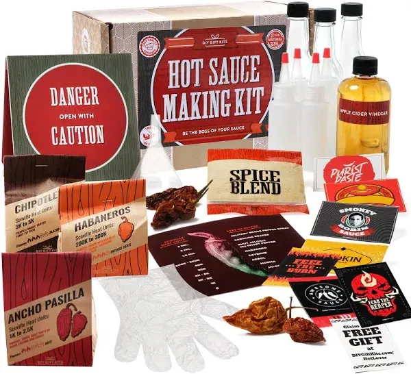 DIY Gift Kits Standard Hot Sauce Making Kit with 3 Recipes, All-Inclusive Set with Ghost Peppers for Making The Hottest Hot Sauce Kit for Adults! For Birthdays & Father's Day