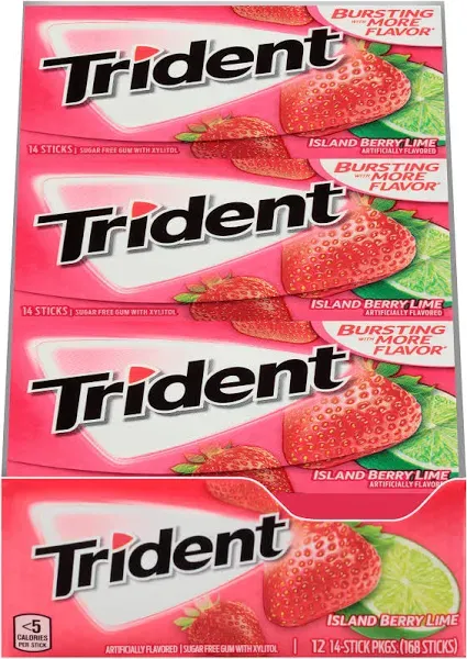 Trident Island Berry Lime Sugar Free Gum, 12 Packs of 14 Pieces (168 Total Pieces)