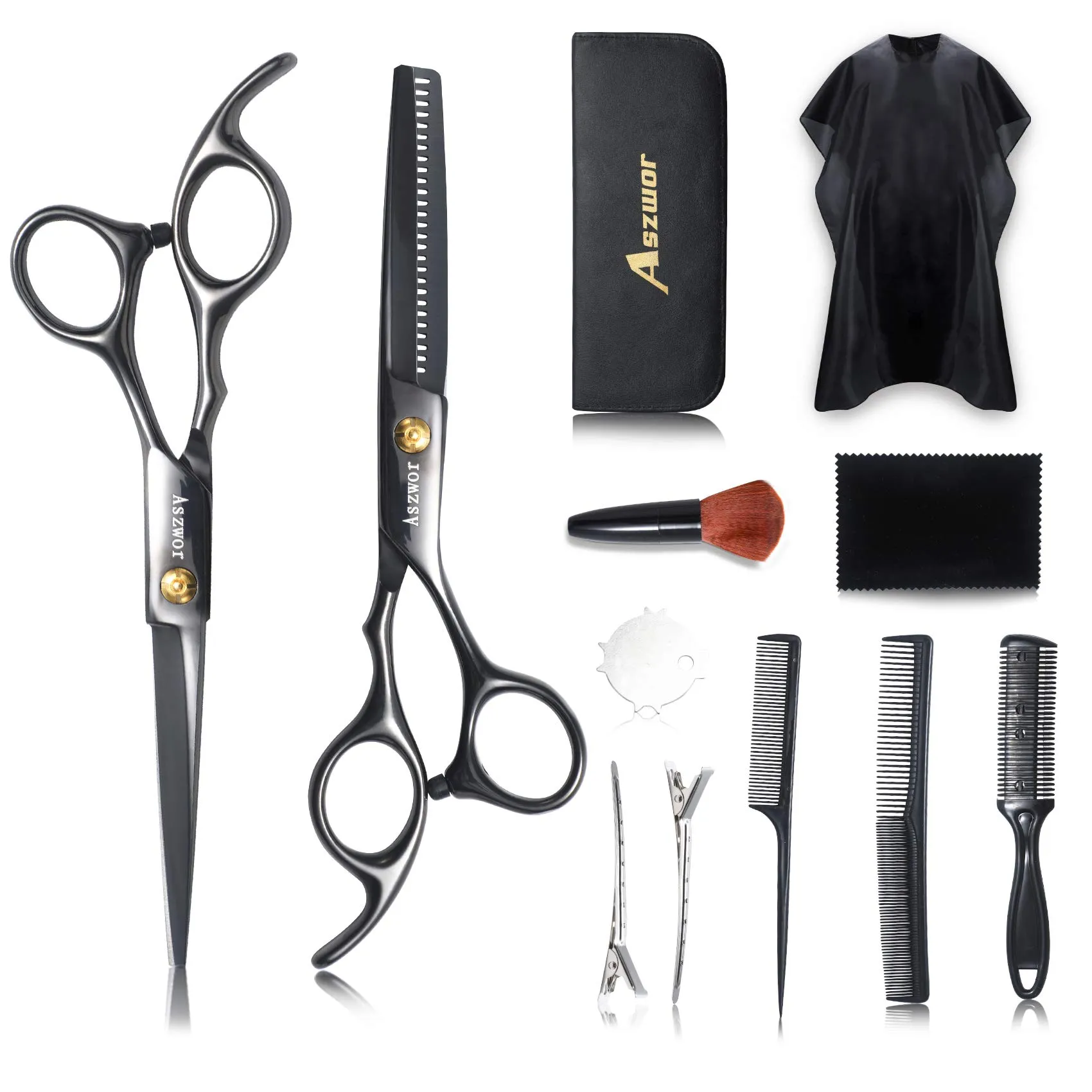 12 PCS Hair Cutting Scissors Kits, Hairdressing Scissors Set,Professional Haircut Scissors Kit with Cutting Scissors,Thinning Scissors, Comb, Cape, Clips,for Barber Shop, Salon, Home