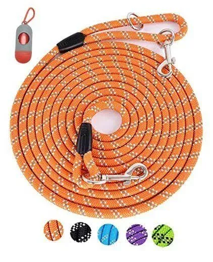 Long Rope Leash for Dog Training 10FT 16FT 30FT 50FT 100FT, Reflective Threads Check Cord Dog Leash Tie-Out Cable, Heavy Duty Dog Lead for Large Medium Small Dogs Outside Walking, Playing, Camping, or Yard