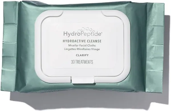 HydroPeptide HydroActive Cleanse, Micellar Facial Cloths, Gently Cleanses Skin, Hydrating and Nourishing, 30 Count