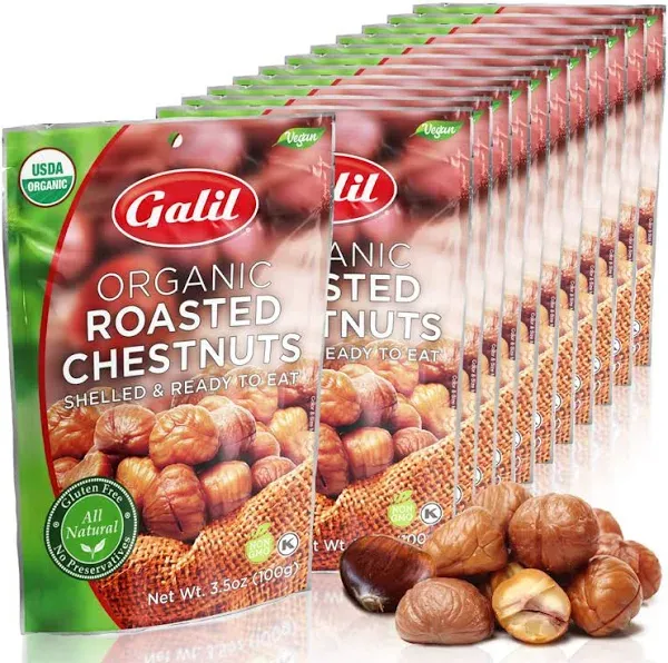 Galil Organic Roasted Chestnuts Pack of 12 Shelled &amp; Ready to Eat - Gluten Free,