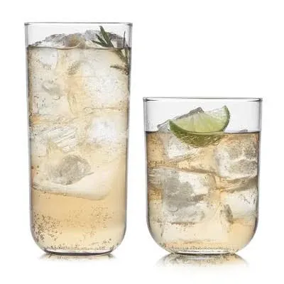 Libbey 31631 Polaris 16-Piece Tumblers and Rocks Glass Set, Drinkware Glasses Set of 15.2 Oz Tumbler & 11.1 Oz Rock Glasses, Clear Drinking Glasses Set of 16