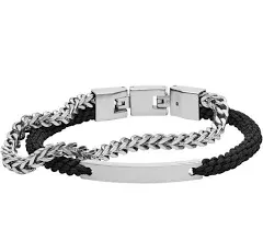 Fossil Men's Double-Strand Silver-Tone Steel Bracelet