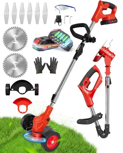 Electric Weed Wacker with Wheels, String trimmer with 2 x 24V Batteries and C...