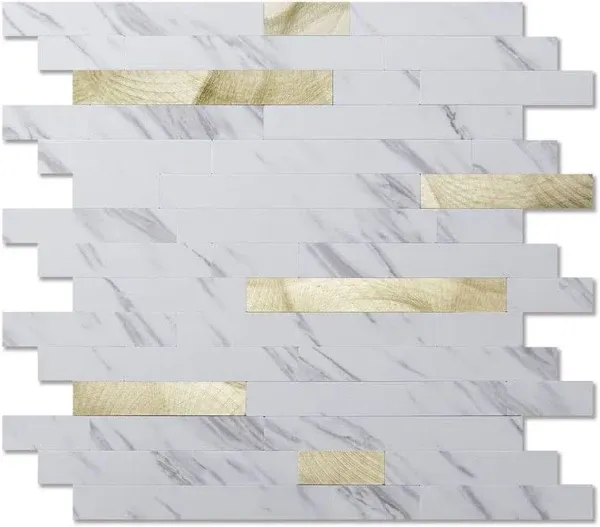 Art3d White Slate with Gold Studded 11.8 in. x 13.4 in. PVC Peel Stick Tile for Kitchen Bathroom Fireplace (10 sq.ft./ Box)