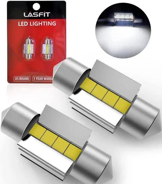 LASFIT 31mm LED Festoon 30MM DE3175 DE3021 6428 DE3022 DE3023 Bulb Canbus Error Free 400LM 6000K Extremely Bright Use for Dome Map Door Interior Door Trunk Glove Box Lights, Xenon White (Pack of 2)