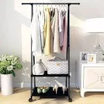 Jecpuo Clothes Rack Small Metal Garment Rack with Shelves for Bedroom Rolling Clothing Rack for Hanging Clothes On Wheels for Hanging Clothes,Clothes