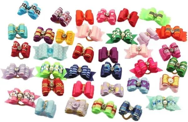 Mixed Styles Pet Cat Puppy Topknot Small Dog Hair Bows with Rubber Bands Groo...