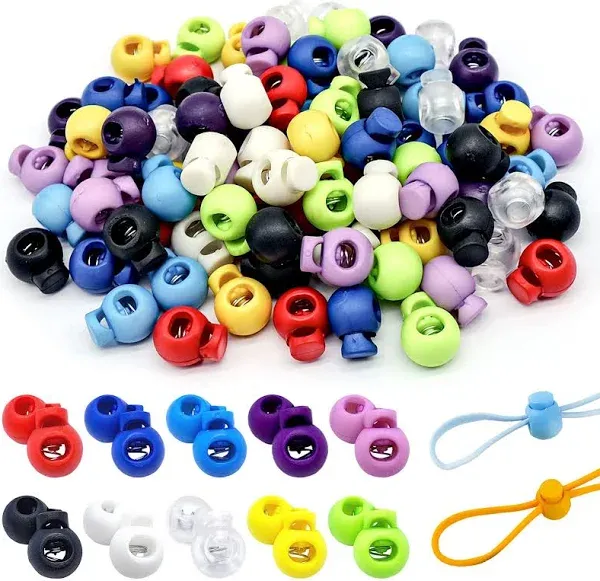 100Pcs Spring Cord Lock, Toggle Stoppers, Single Hole End Round Fastener Buttons Slider, Elastic Drawstring Rope Lock for Camping, Hiking, Backpacks, Shoelace, Sportswear