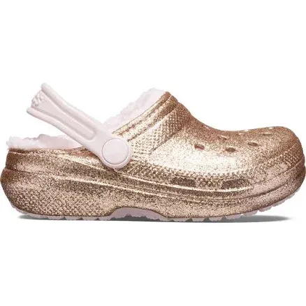 Crocs Classic Glitter Lined Clogs | Kids' Slippers, Gold/Barely Pink, 5 US Unisex Toddler