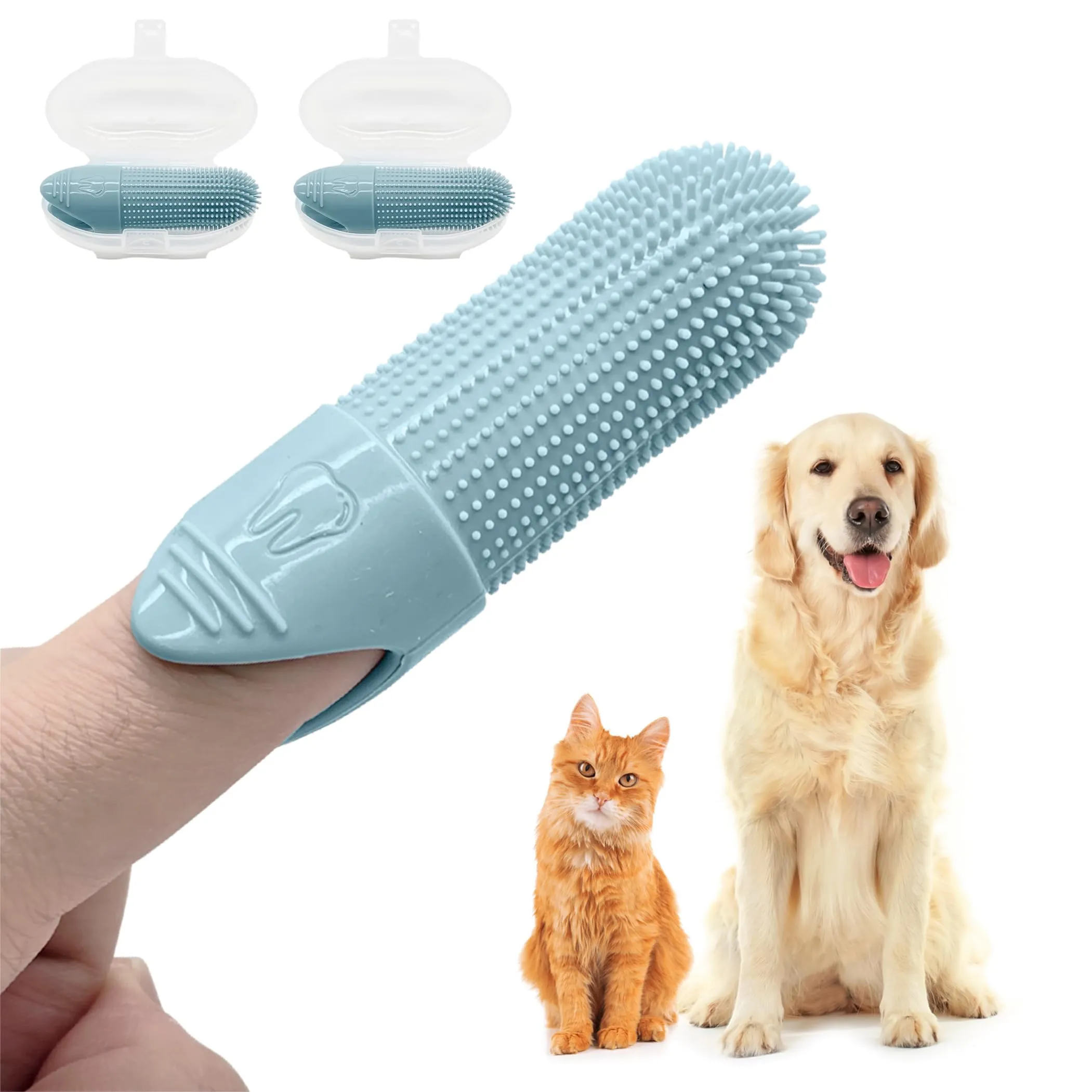 PET FORTUNA 360º Dog Finger Toothbrush, Cat Toothbrush, Dog Tooth Brushing Kit, Dog Teeth Cleaning Kit, Dog Dental Care, for Use with Dog Toothpaste and Cat Toothpaste (2-Pack) (Blue)