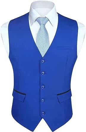 HISDERN Men's Suit Vest Business Suit Vests for Men Formal Slim Fit Solid Wedding Dress Waistcoat for V-Neck Tuxedo Vest