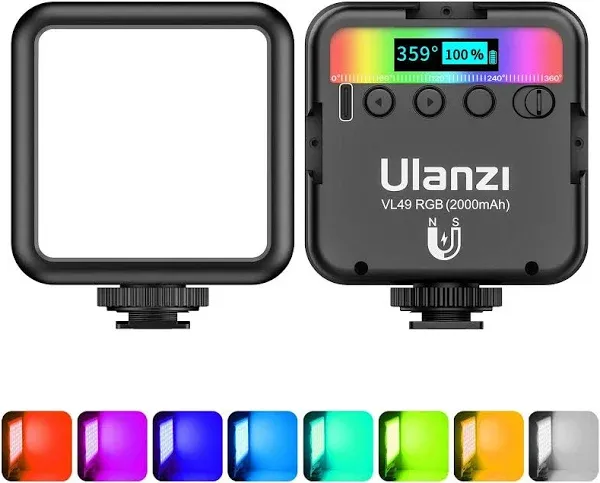 Ulanzi VL49 RGB Light w/ 3 Cold Shoes Rechargeable LED Camera Light 2500K-9000K