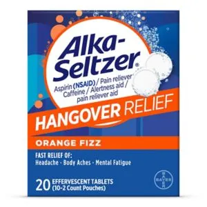 Alka-Seltzer Effervescent Hangover Relief, Aspirin, Caffeine, 20 Count