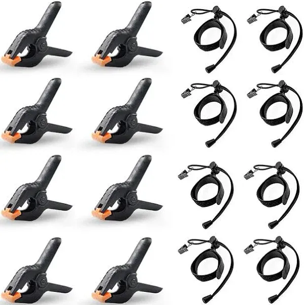 16 Clips Include 8 Heavy Duty Spring Clips, 8 Backdrop Background Clip Holders, Adjustable Elastic Nylon Photo Clips, for Photography and Video Studio Shooting