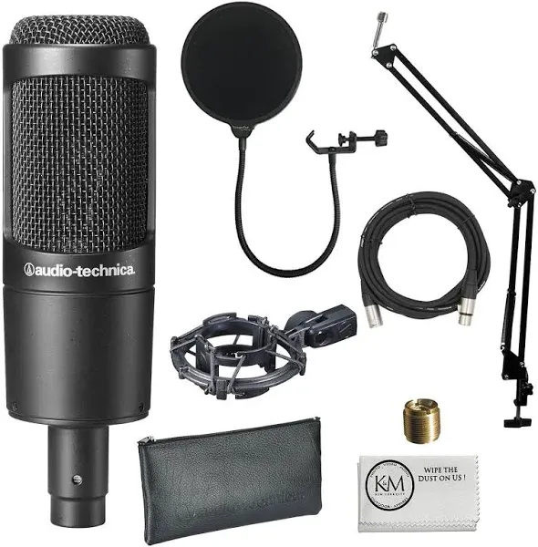 Audio-Technica AT2035 Cardioid Condenser Microphone Bundled with 20ft XLR Cable + Pop Filter + Microphone Arm (4 Items)